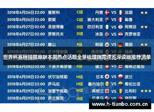 世界杯赛程提醒串联本周热点话题全景梳理指南速览深读版推荐清单