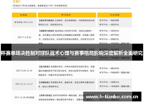 杯赛单场决胜制对球队战术心理与赛事格局影响深度解析全面研究